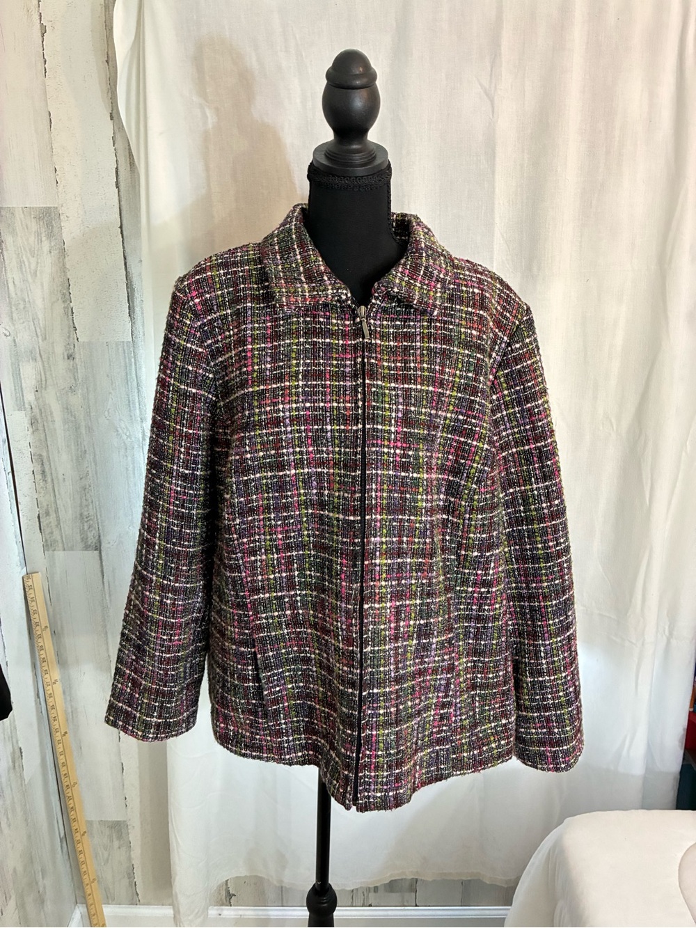 CJ Banks Black Multicolor Tweed Zip heavy Jacket Sz 2X
